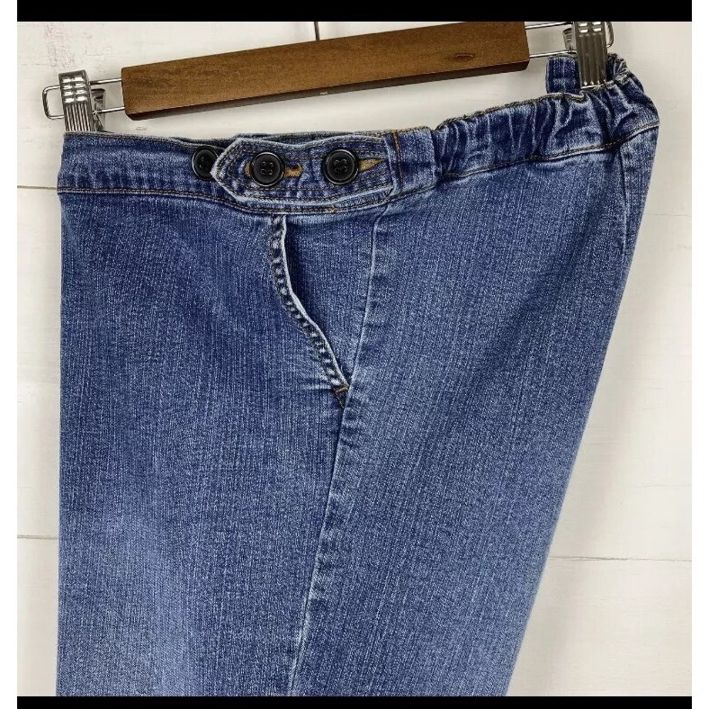 Duo Maternity Jeans Womens Petite L Medium Wash Flared Wide Hem Adjustable - Picture 5 of 6